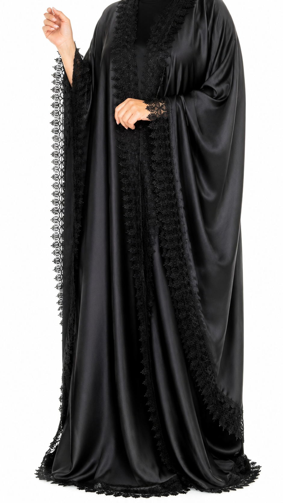 ✨Elegant Black Silk Lace Abaya Set✨