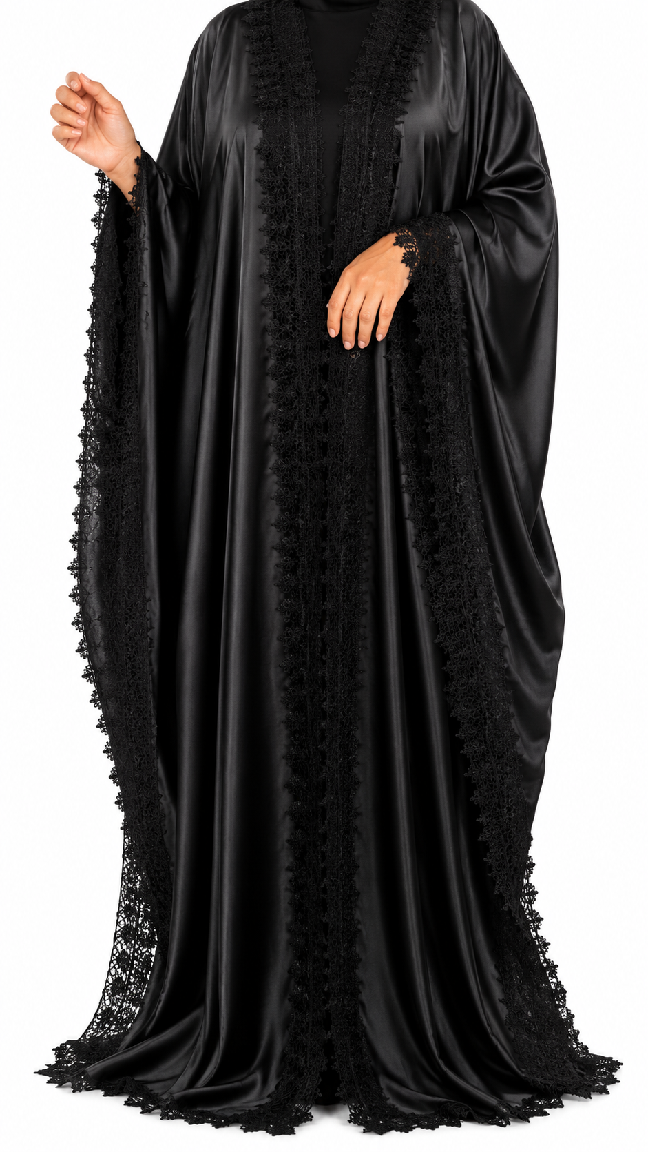 ✨Elegant Black Silk Lace Abaya Set✨
