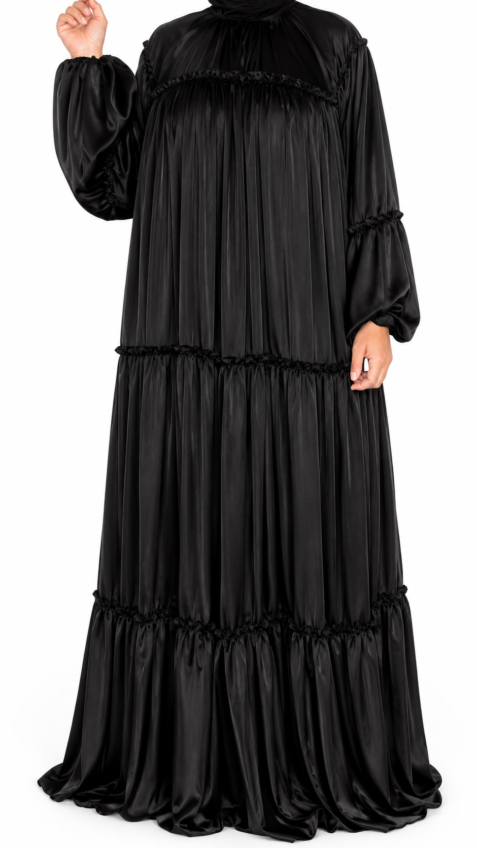 ✨Luxury Tiered Silk Abaya with Matching Shayla ✨