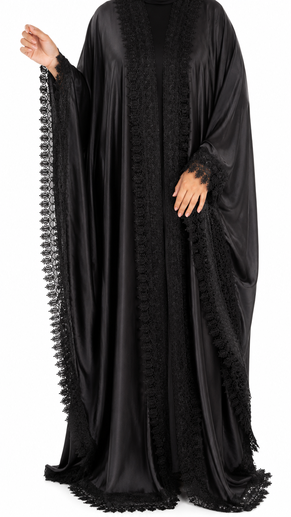 ✨Elegant Black Silk Lace Abaya Set✨