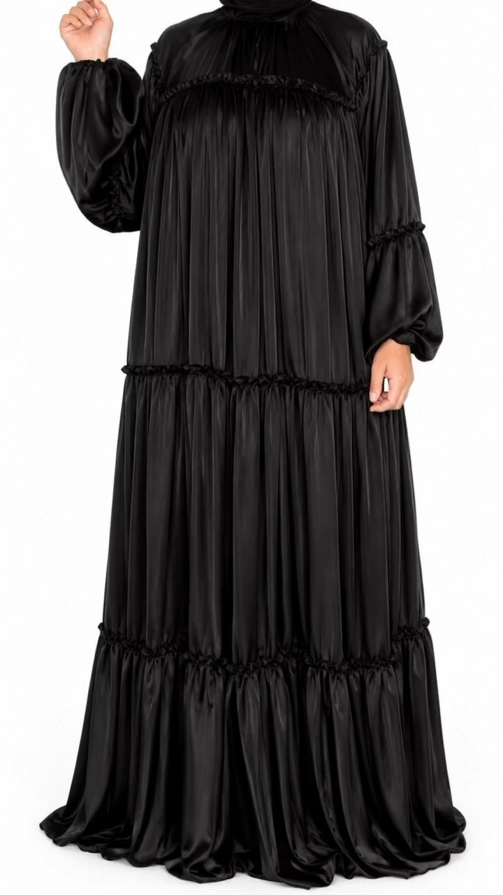 ✨Luxury Tiered Silk Abaya with Matching Shayla ✨